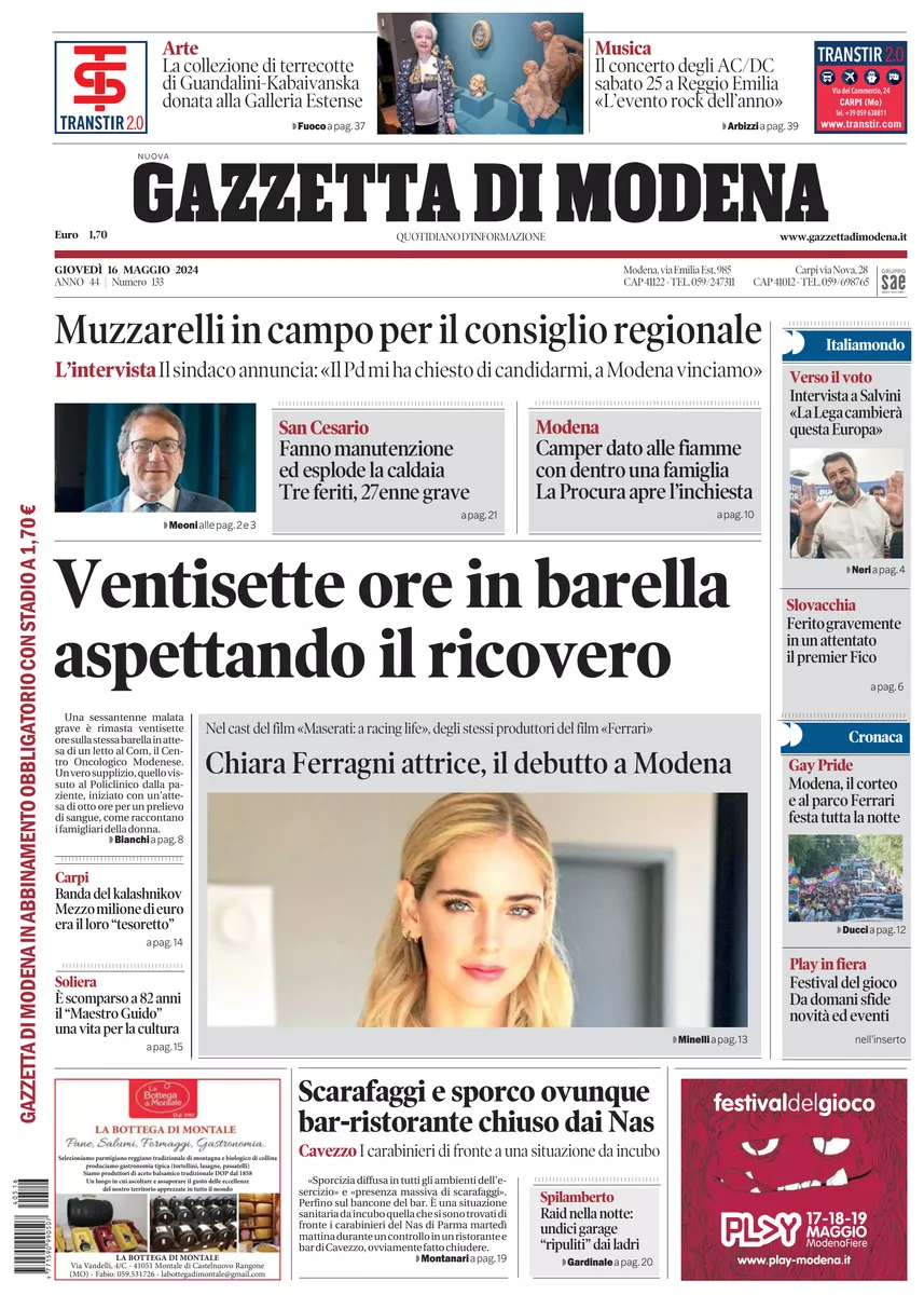 Prima-pagina-gazzetta di modena-oggi-edizione-del-2024-05-16